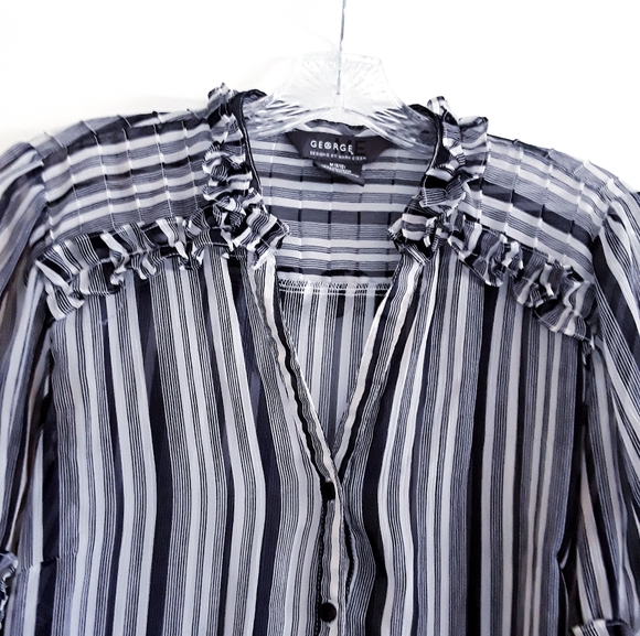 George ME Black and White Sheer Blouse Size Medium - Picture 2 of 7